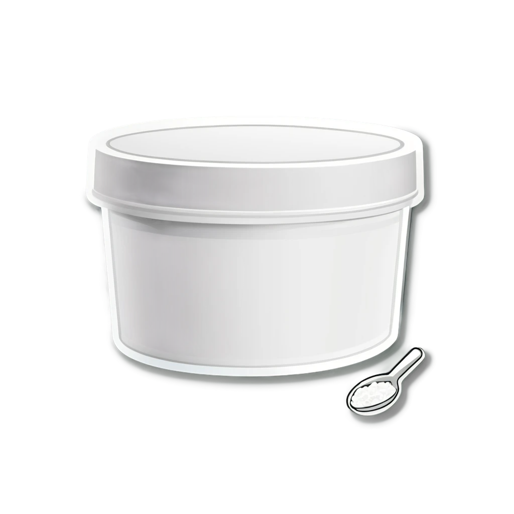plain white supplement tub with scoop of collagen peptides powder, blank label, no text sticker illustration